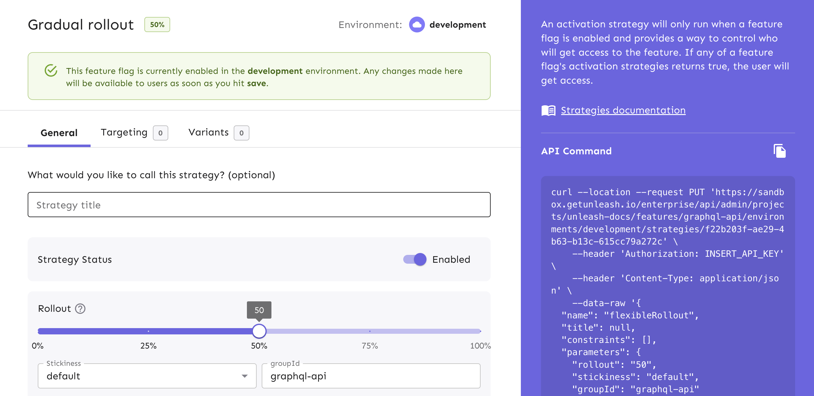 A gradual rollout form can allow you to customize your flag strategy.